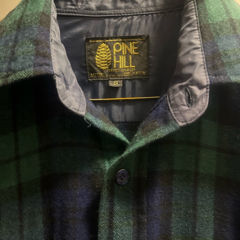 1980's Pine Hill Men's Green Plaid Wool Blend Long Sleeve Button Shirt